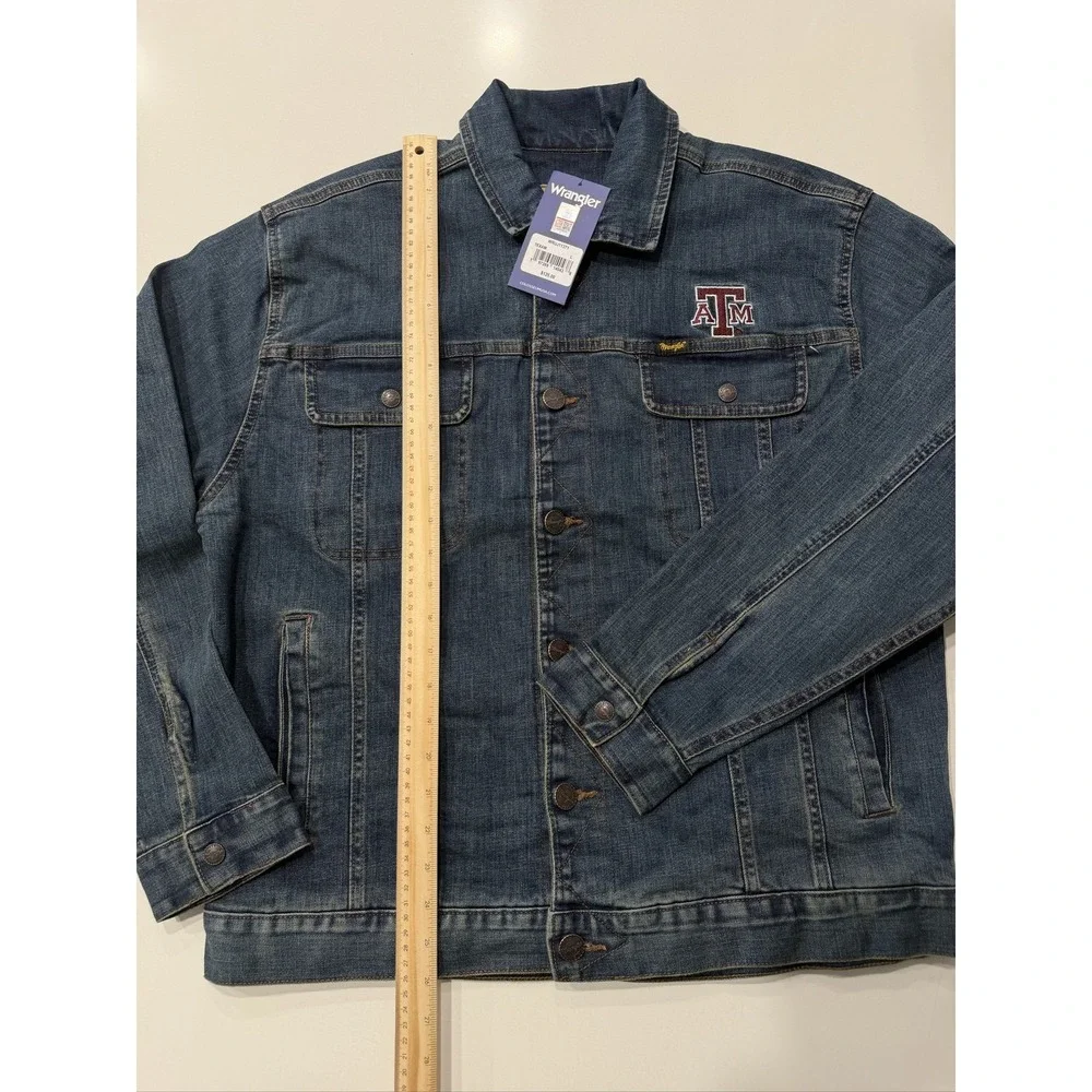 Wrangler Retro Texas A&M WRUJ11371 Denim Jacket Blue Mens L Embroidered Cotton